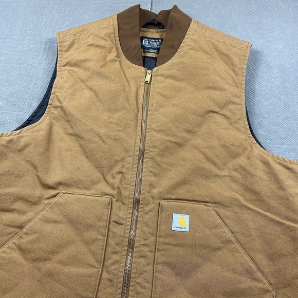 Carhartt Vest Mens 3XL Tall Brown Canvas Black Quilt Lined Full Zip 106676-BRN - Picture 2 of 9